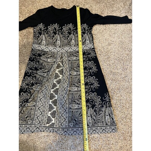 J Jill Dress Black Wearever Paisley Print 3/4 Sleeve Knee Length Pull On XSP - Picture 8 of 8